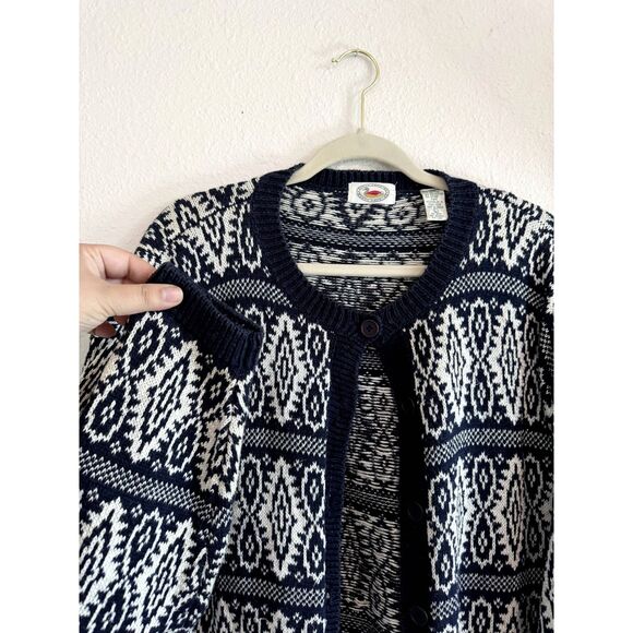 Marsh Landing Vintage Nordic Blue White Knit Grandpa Cardigan Large - Picture 5 of 7